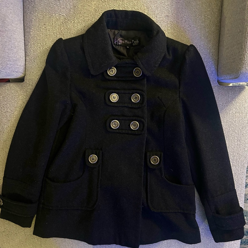 Miss Posh Wool Blend Double Breasted Black Peacoat